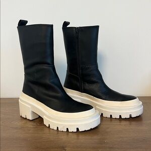 Free People Maisy Mid Lug Sole Boots Black with White Sole EU 40 US 9.5-10